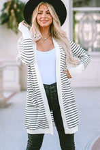 Long sleeve striped cardigan in black and white cotton blend