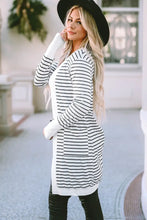 Black and white striped long sleeve cotton blend cardigan