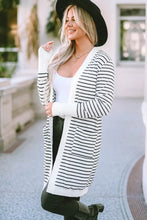 Long sleeve striped cardigan in black and white cotton blend