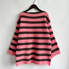 Long Sleeve Pink and Brown Striped Crochet Sweater Pullover