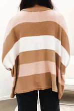 Long sleeve striped sweater in brown and pink