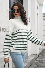 Long Sleeve Striped Turtleneck Sweater for Women Acrylic Pullover