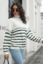Long Sleeve Striped Turtleneck Sweater for Women Acrylic Pullover Sweater Pullovers