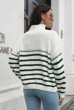 Long Sleeve Striped Turtleneck Sweater for Women Acrylic Pullover