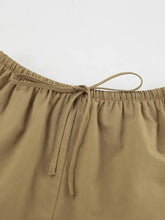 Beige drawstring pants with elastic waistband in Long Sleeve Top and Shorts Set