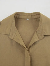 Tan linen shirt with structured collar from Long Sleeve Top and Shorts Set