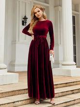 Long Sleeve Velvet Maxi Dress in Maroon Burgundy