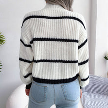 Long Sleeve White and Black Striped Sweater Pullover