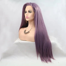 Long straight lavender purple heat safe synthetic wig with lace front