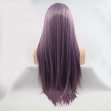 Long straight heat safe lavender purple wig on mannequin head