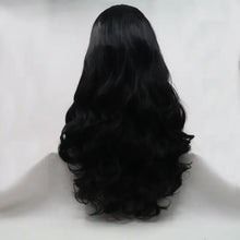 Long wavy black synthetic hair lace front wig, heat safe