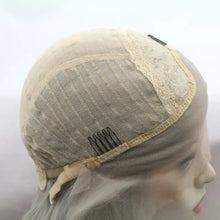 Long wavy heat safe blonde wig with beige lace cap and black elastic