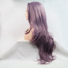Long wavy heat safe synthetic hair wig in lavender purple with dark roots