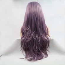 Long wavy lavender purple synthetic hair wig, heat safe with dark roots