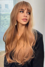 Long wavy light brown synthetic wig with bangs and natural wave