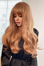 Long wavy light brown synthetic wig with bangs and natural wave