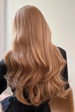 Long wavy light brown synthetic wig with bangs and natural wave