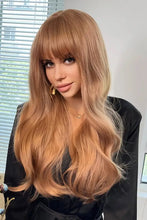 Long wavy light brown synthetic wig with bangs and natural wave