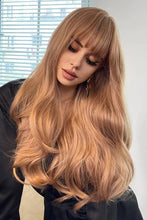 Long wavy light brown synthetic wig with bangs and natural wave