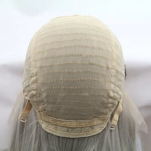 Beige mesh sun hat with adjustable chin strap and heat safe wig design