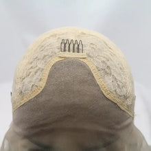 Long wavy synthetic hair gray ombre wig with beige lace mesh cap, heat safe