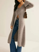 Longline button-down bell sleeve cardigan in soft gray knit