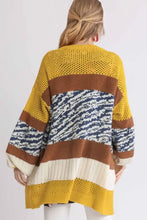 Plus size longline color block open cardigan with striped balloon sleeves