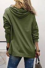 Womans olive green oversized dropped shoulder hoodie with long sleeves