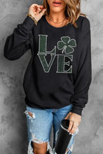 Black love rhinestone clover round neck sweatshirt for women