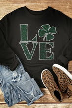 Black love rhinestone clover round neck sweatshirt for women
