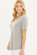Love Tree v-neck short sleeve t-shirt in light gray with front pocket