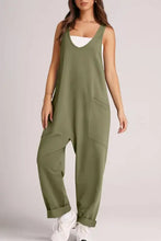 Olive green Lovelet wide strap jumpsuit with V-neck and pockets