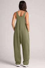 Olive green Lovelet wide strap jumpsuit with wide-leg pants and backless design