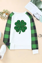 Lucky Clover Round Neck Long Sleeve T-Shirt with Green Leopard Shamrock