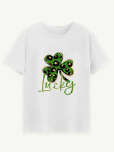 Lucky Clover Round Neck Short Sleeve T-Shirt with Green Shamrock