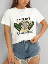 Lucky Clover Round Neck Short Sleeve T-Shirt with Shamrocked Graphic
