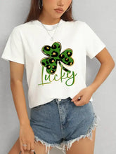 Lucky Clover Round Neck Short Sleeve T-Shirt with Green Shamrock