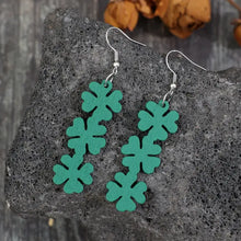Lucky clover wooden dangle earrings with green shamrocks