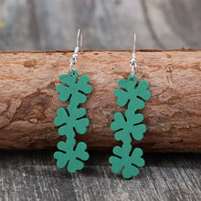 Lucky clover wooden dangle earrings in green clover shape