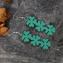 Lucky clover wooden dangle earrings with green shamrocks