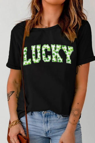 Lucky Shamrock Black Short Sleeve T Shirt for Women Black