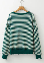 Lucky Striped Round Neck Long Sleeve Sweatshirt in green and white stripes