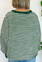 Lucky Striped Round Neck Long Sleeve Sweatshirt in green and white