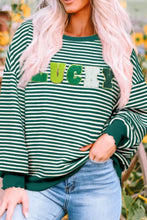 LUCKY Striped Round Neck Long Sleeve Sweatshirt Woman Sweatshirts