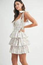 MABLE Floral Print Shoulder Tie Layered Mini Dress Casual Dresses