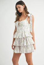 MABLE Floral Print Shoulder Tie Layered Mini Dress Casual Dresses