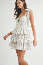 MABLE Floral Print Shoulder Tie Layered Mini Dress Casual Dresses