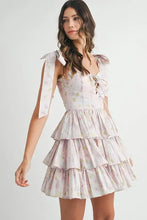 MABLE Floral Print Shoulder Tie Layered Mini Dress Pink Casual Dresses