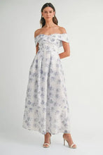 MABLE Floral Printed Off Shoulder Maxi Dress Blue Casual Dresses