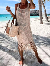 Macrame Fringe Sheer Beach Cover-Up Dress Khaki